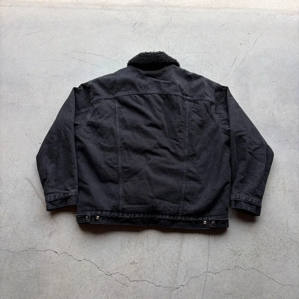 Vintage Levis Sherpa Lined Denim Trucker Jacket Black Made in USA 70629 XL